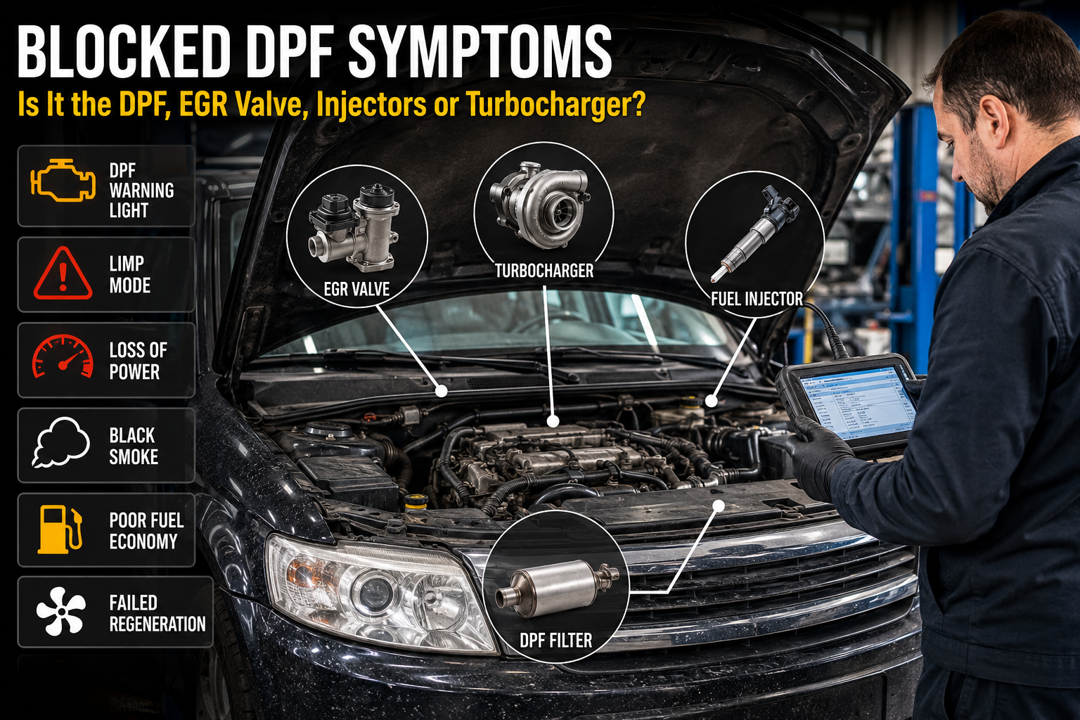 Blocked DPF Symptoms: Is It the DPF, EGR Valve, Injectors or Turbocharger?