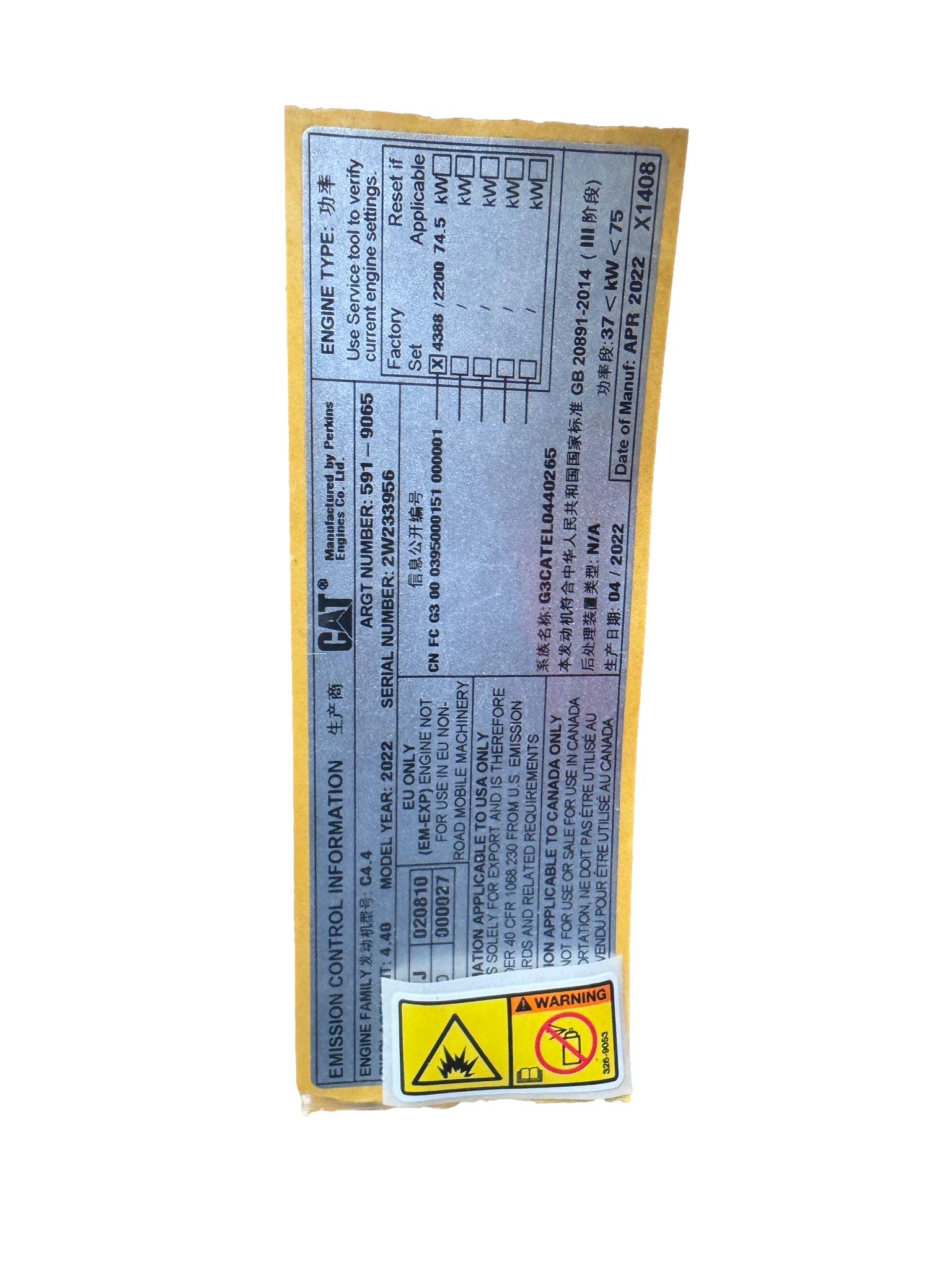 Caterpillar C4.4 Diesel Engine 591-9065 Fits 313D2 GC